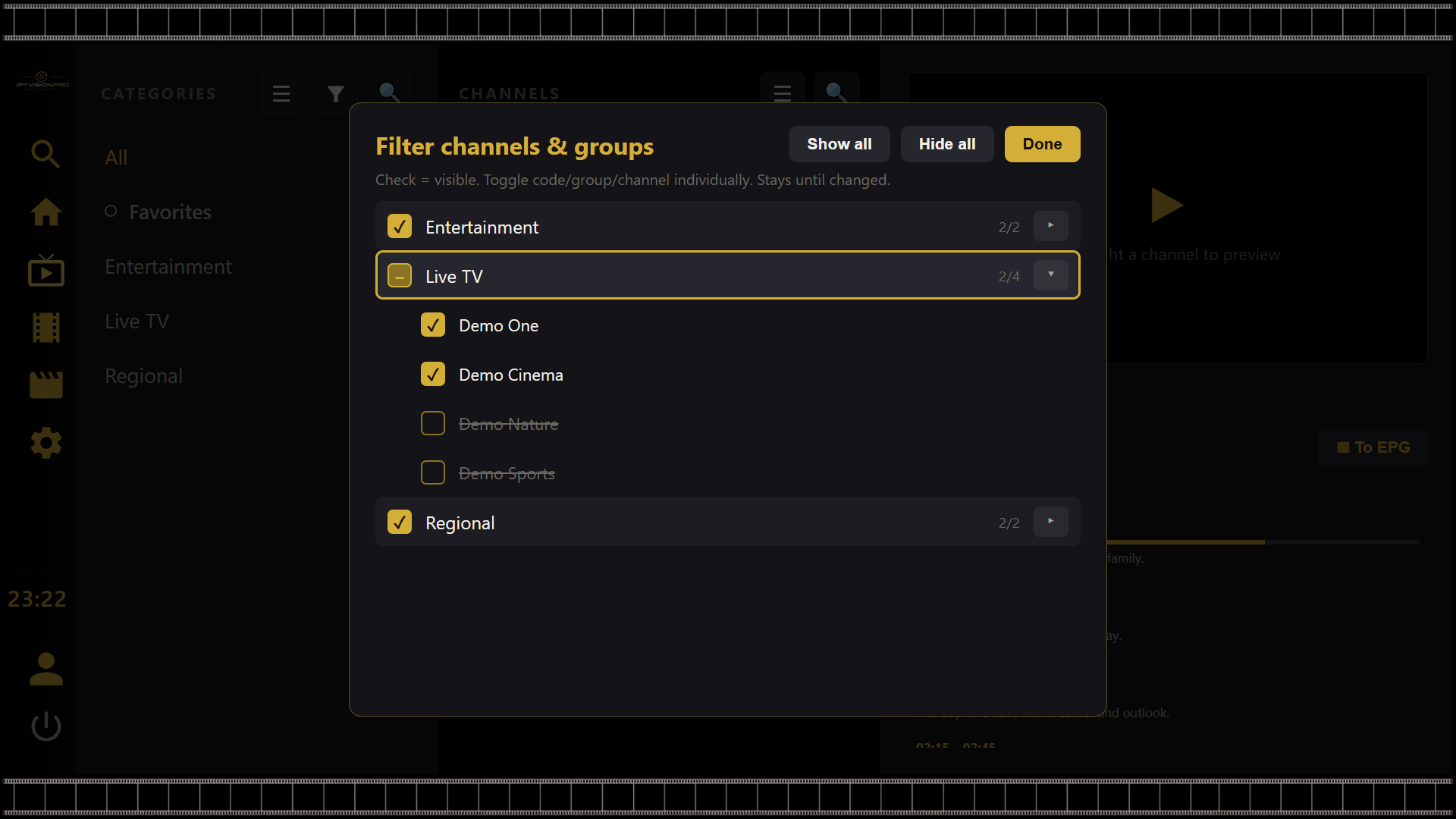 Filter channels and groups